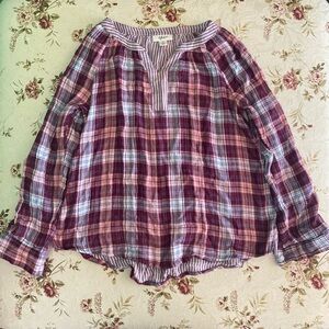 Plaid Peasant Blouse in Berry & White